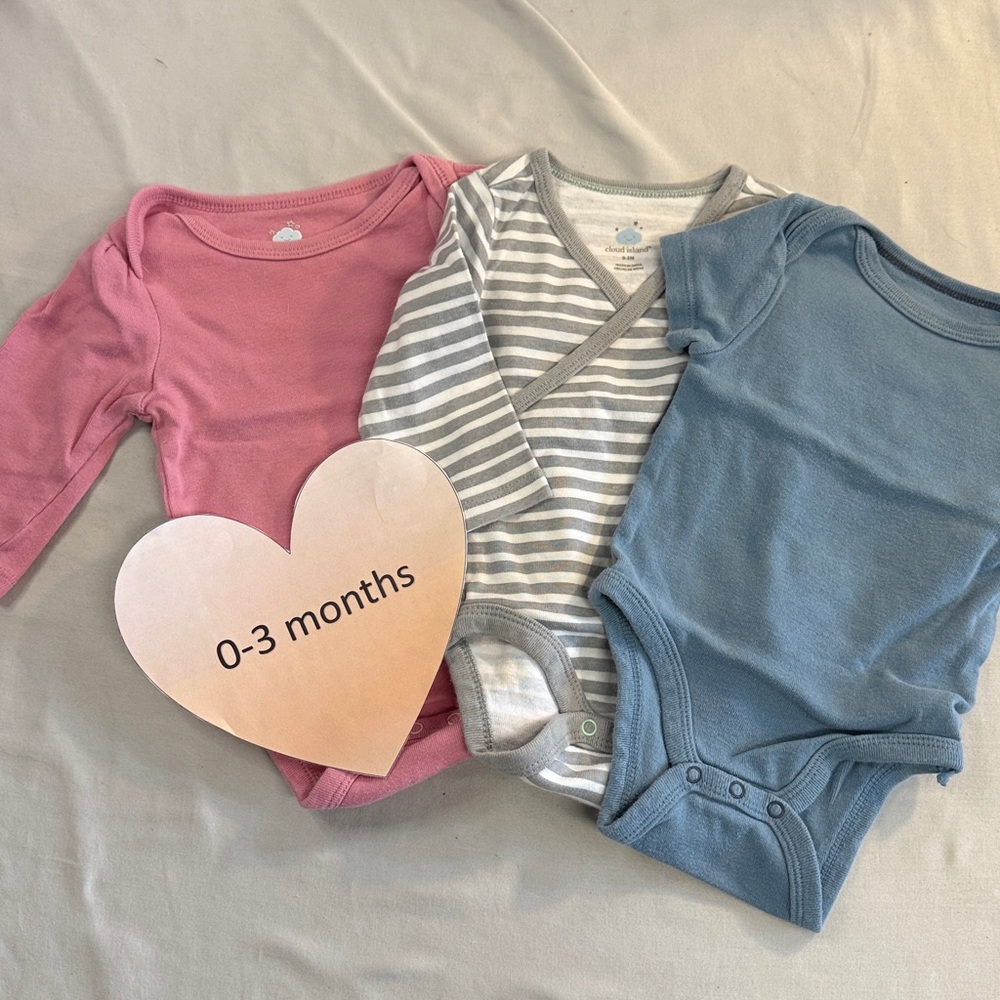 Cloud Island - Kids Bodysuits - Blue, Pink, and Gray Stripes